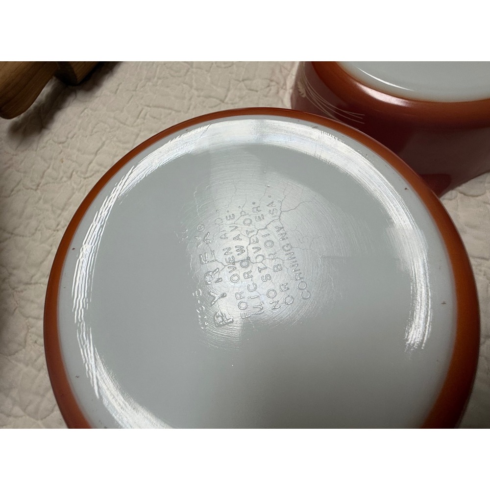 Vintage Pyrex Autumn Harvest Wheat Cinderella Mixing Bowl Set Orange Rust 3pc - Picture 6 of 7